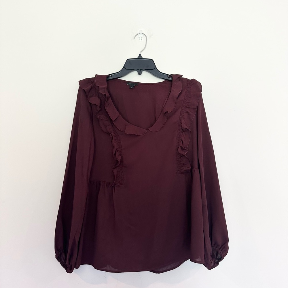 Ann Taylor Deep Burgundy Ruffle Blouse